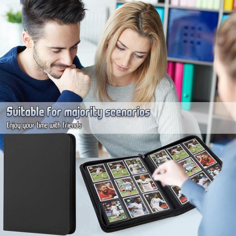 9 Pocket Card Binder - 540 Capacity Zip Closure | Sturdy PU Leather Protector for MTG, TCG, Sports & Collectibles (Black)