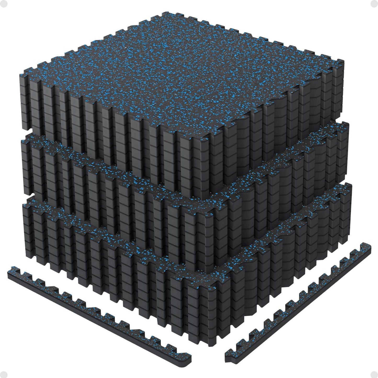 AIRHOP Exercise Mats - 0.79in Thick Interlocking Rubber Tiles | 72 Sq Ft Home Gym Flooring in Black & Blue