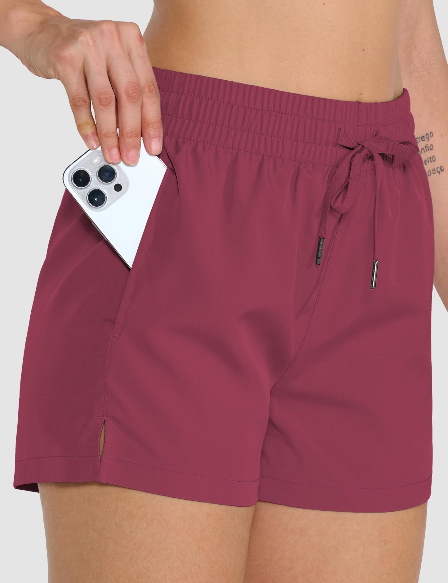 Winvote 2 Pack 3" Womens Athletic Shorts Basic Running Shorts Lightweight Quick Dry Gym Workout Shorts with Pockets Black-Burgundy M