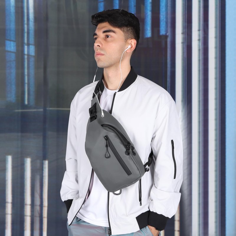 VALUEQLO Waterproof Sling Bag for Men Women Crossbody Backpack with USB Charging Port & Headphone Hole, Anti Theft Chest Pack Daypack, Adjustable Shoulder Bag for Travel, Hiking, Running, Light Grey