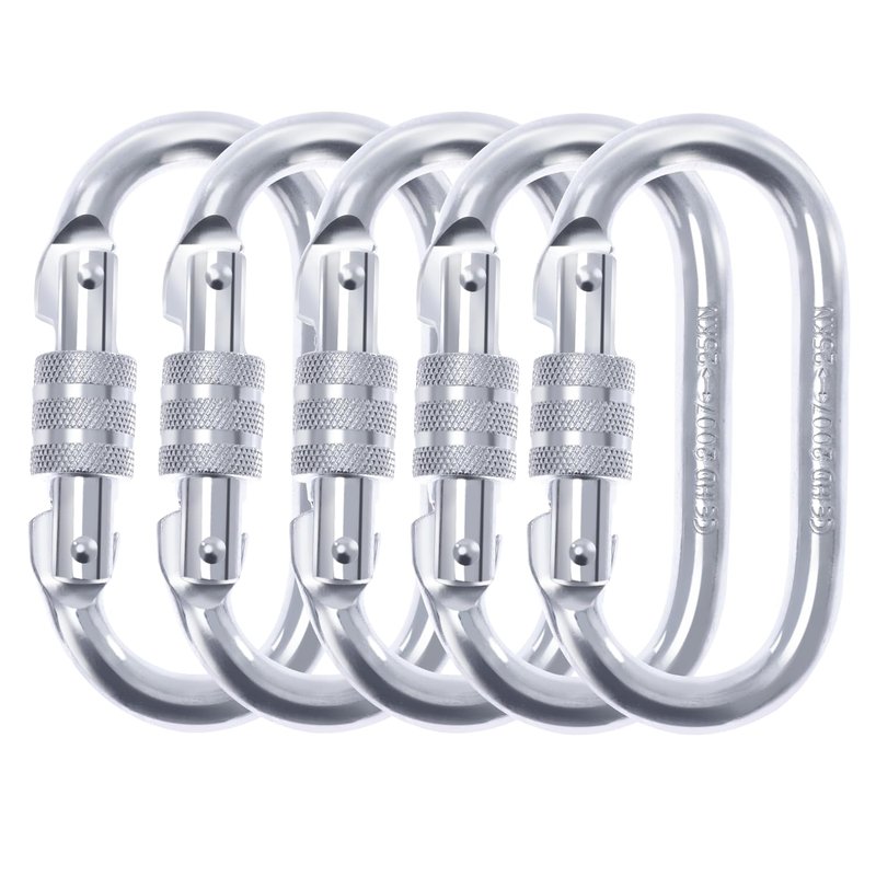 LZ.MZXU Heavy Duty Carabiner Clip Climbing Carabiner(25kn=5600lbs), Screw Locking Heavy Duty Safety Caribeener Clips Multipurpose for Climbing, Rigging, Ropes, Hammocks (O Shape, 5pack)