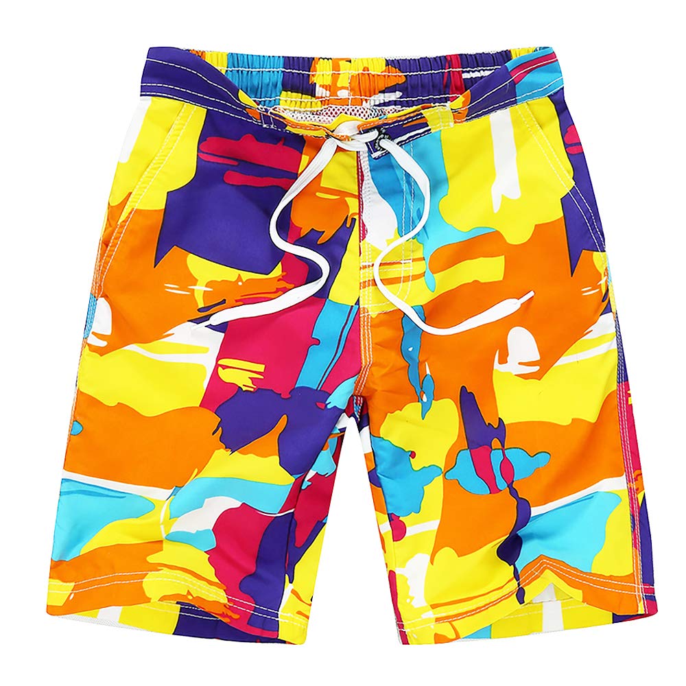 techcity Boys Teens Swim Trunks, Quick Dry Surfing Beach Sports Running Swim Shorts with Drawstring 6T to 18/20 (18/20, Colorful Orange)