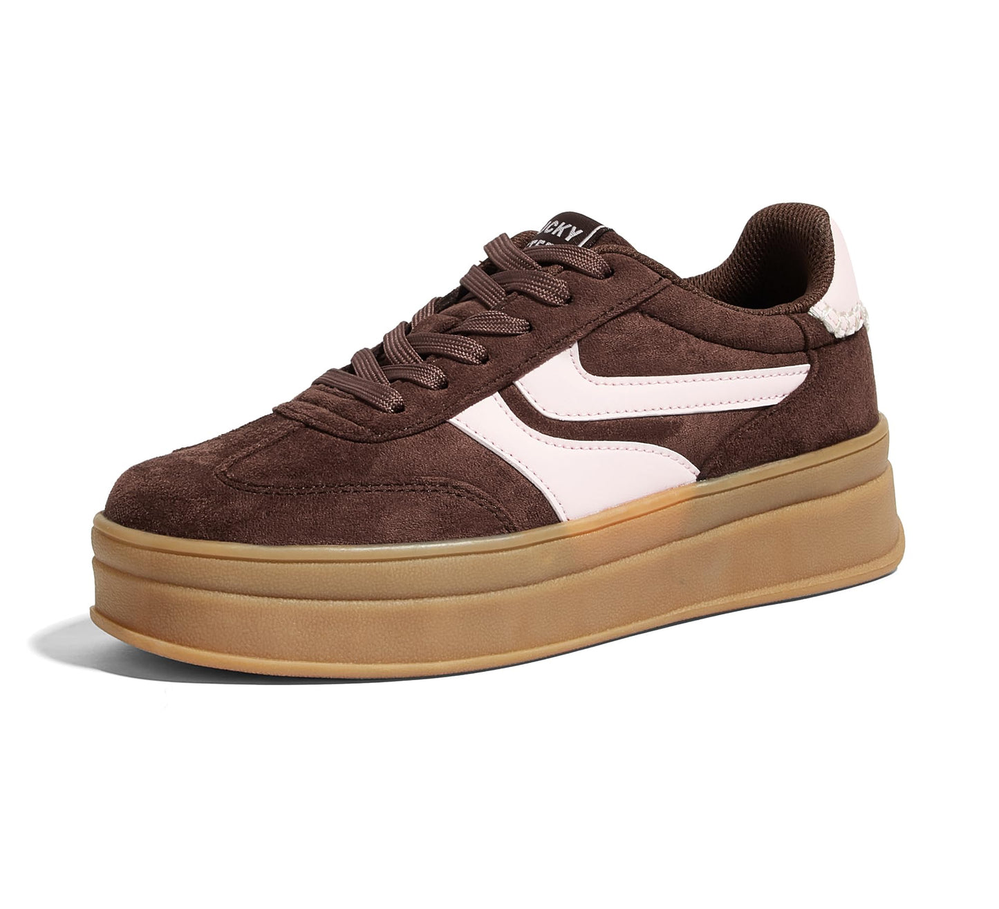 LUCKY STEP Platform Sneakers for Women Fashion Retro Thick Rubber Gum Sole Comfortable Tennis Skate Trainer Classic Walking Shoes Casual Streetwear(Brown/Pink,8.5)