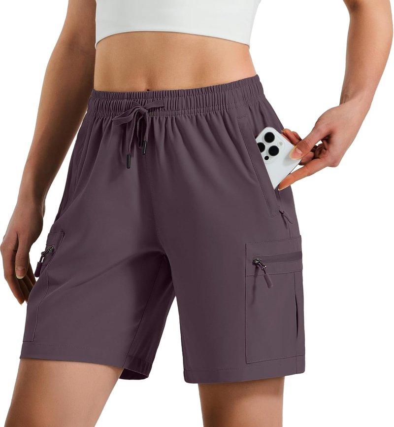 Women's Lightweight Hiking Cargo Shorts - Quick Dry, Water Resistant with Zipper Pockets | Ideal for Camping, Travel & Golf