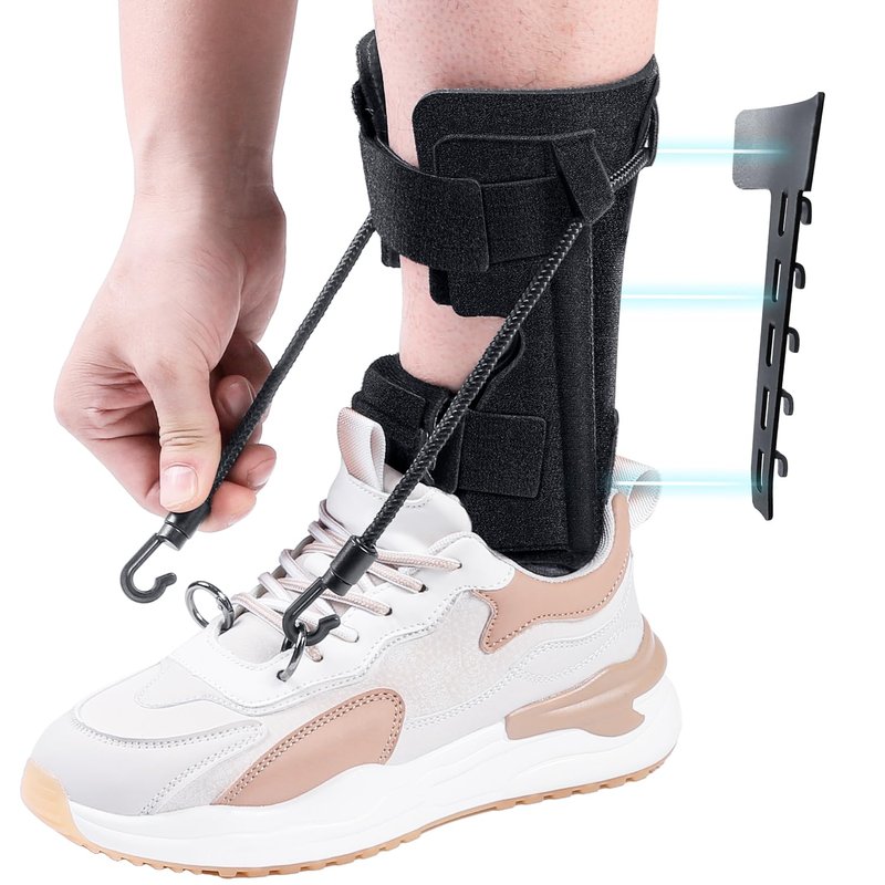 Pozpo Tech AFO Foot Drop Brace Splint, Adjustable Drop Foot Up Ankle Support for Walking with Shoes, Improve Walking Gait, Fits Right & Left, Women and Men - Black
