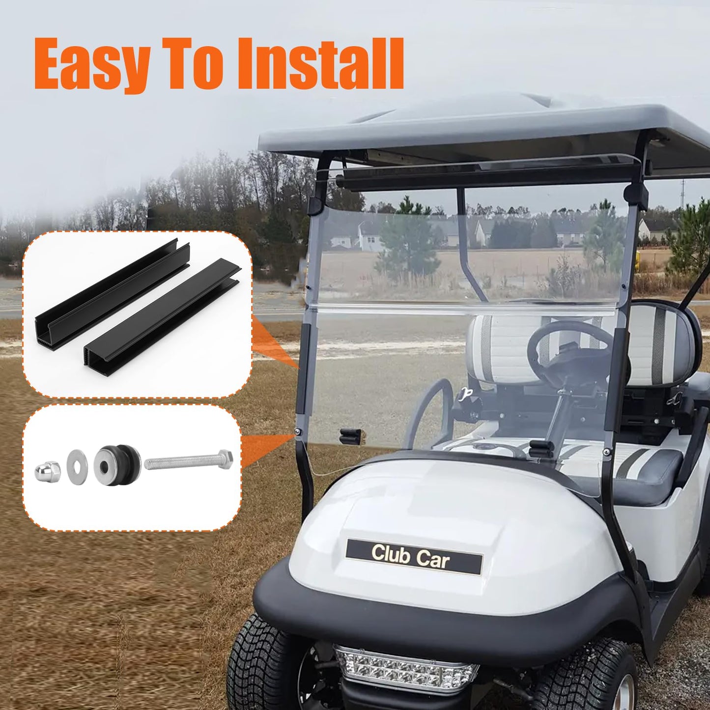 TechInovat Club Car Precedent Windshield (2004-Up), Golf Cart Tinted/Smoke Windshield for Club Car Precedent/Tempo/Onward with 2004-Up Models