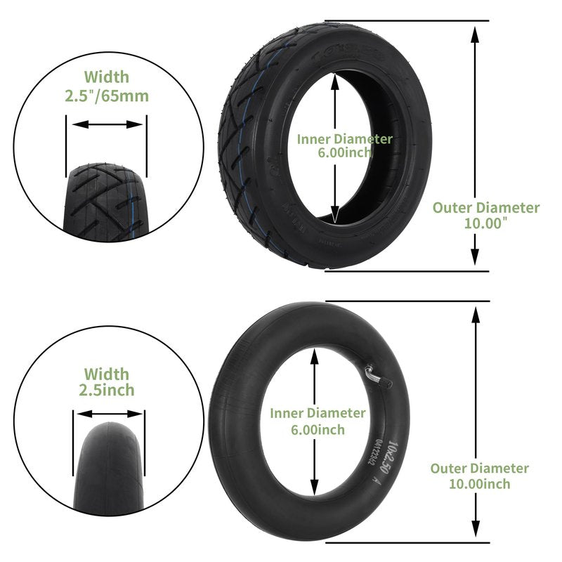 RUTU 10 x 2.50 Tire and Inner Tube Set Replacement for Self Balancing Electric Scooter, 10 Inch Inner Tube Fits 36v 48v 400w 500w 800w Hub Motor Mijia M365