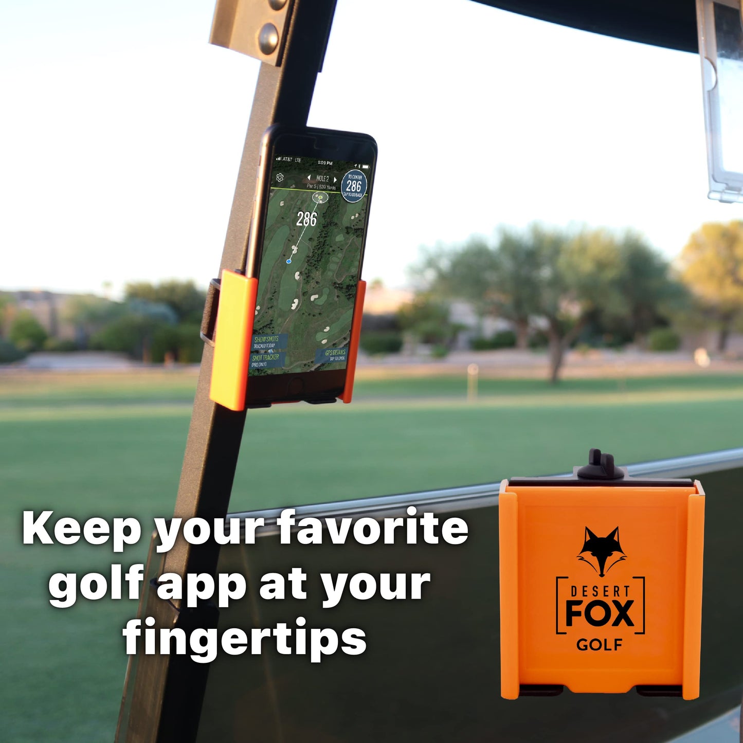 DESERT FOX GOLF Phone Caddy – American Flag Golf Cart Phone Holder – Secure Velcro Mount, One-Hand Access, Universal Fit, Patriotic Golf Accessories (Blue Line)