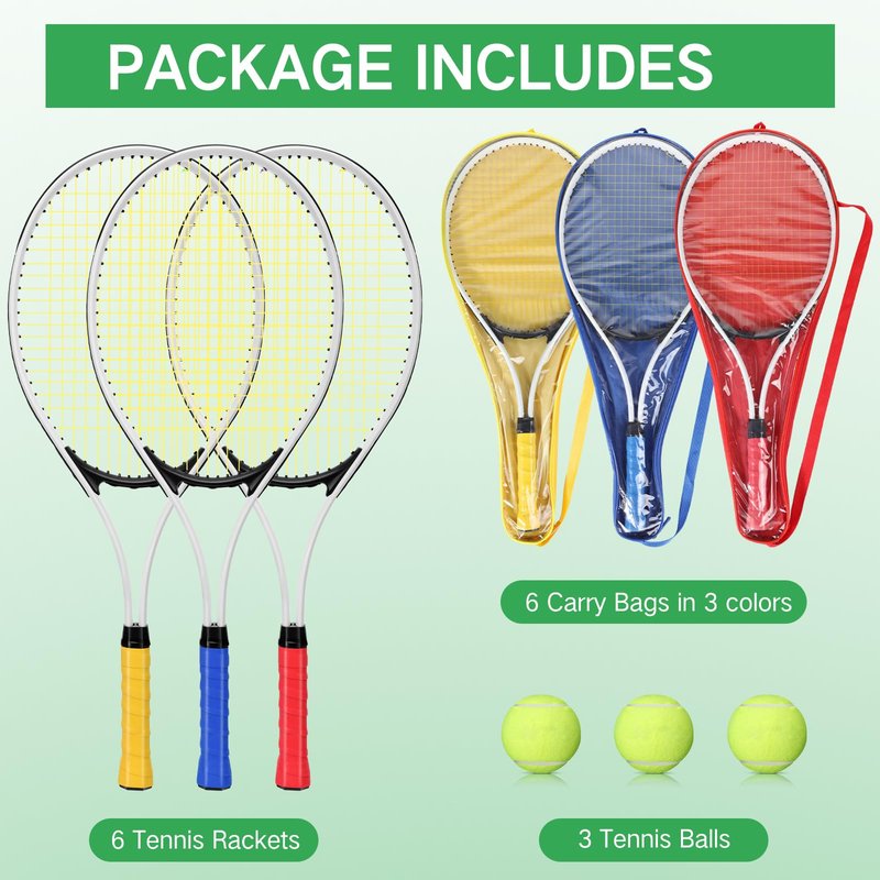 Motionchic 6 Pcs Tennis Rackets for Adult Recreational 6 Players 27'' Tennis Racket Set with 3 Balls Lightweight Tennis Rackets for Tennis Training Beginner with Overgrip and Bag(Red)