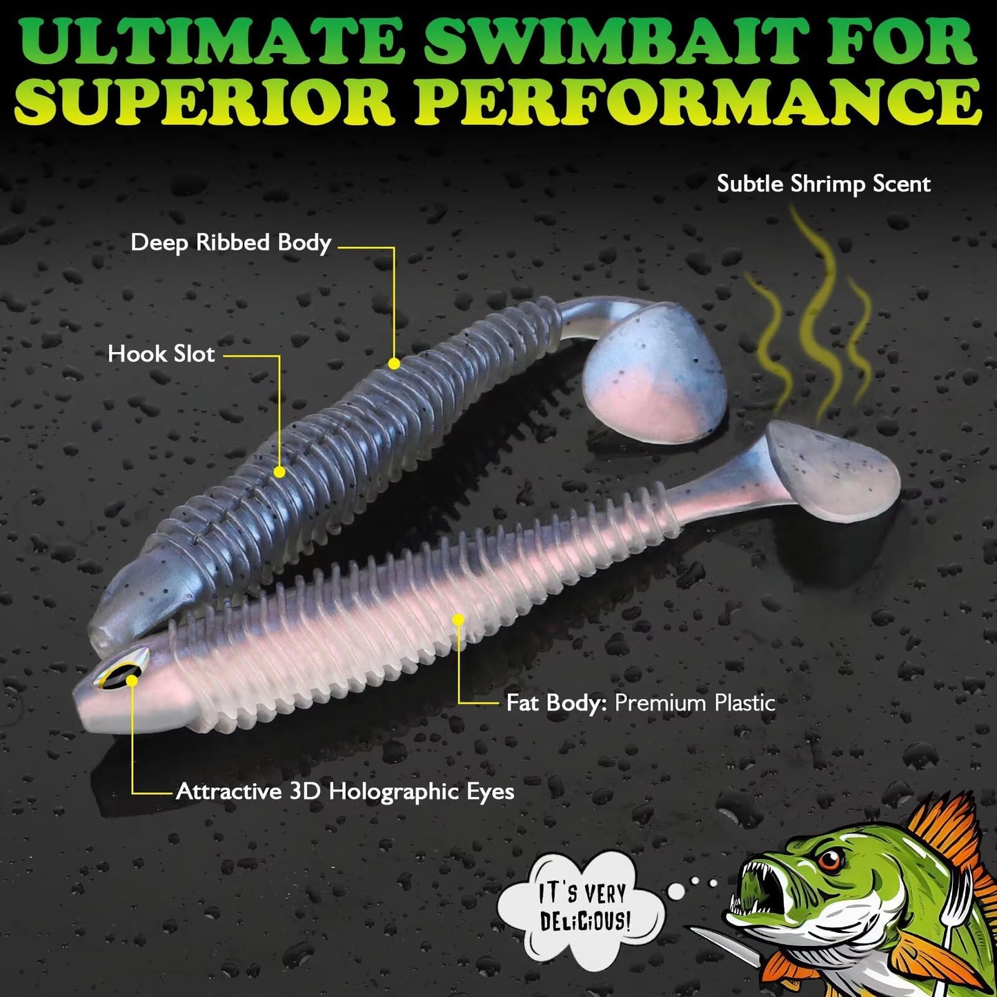 LUCKYFISHING Paddle Tail Swimbaits 10 PCS Fishing Lures Soft Plastic Lures for Trout Crappie Walleye Soft Baits for Bass Fishing Freshwater Saltwater 4.1 Inch