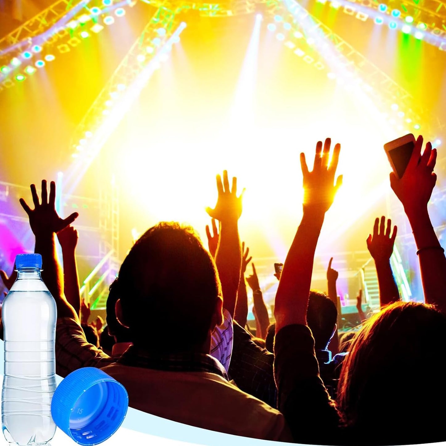 Dandat 60 Pcs Water Bottle Caps Plastic Screw Lids 28mm Leak Free Reseal Caps for Drink Concerts Sports Festivals (White, Blue)