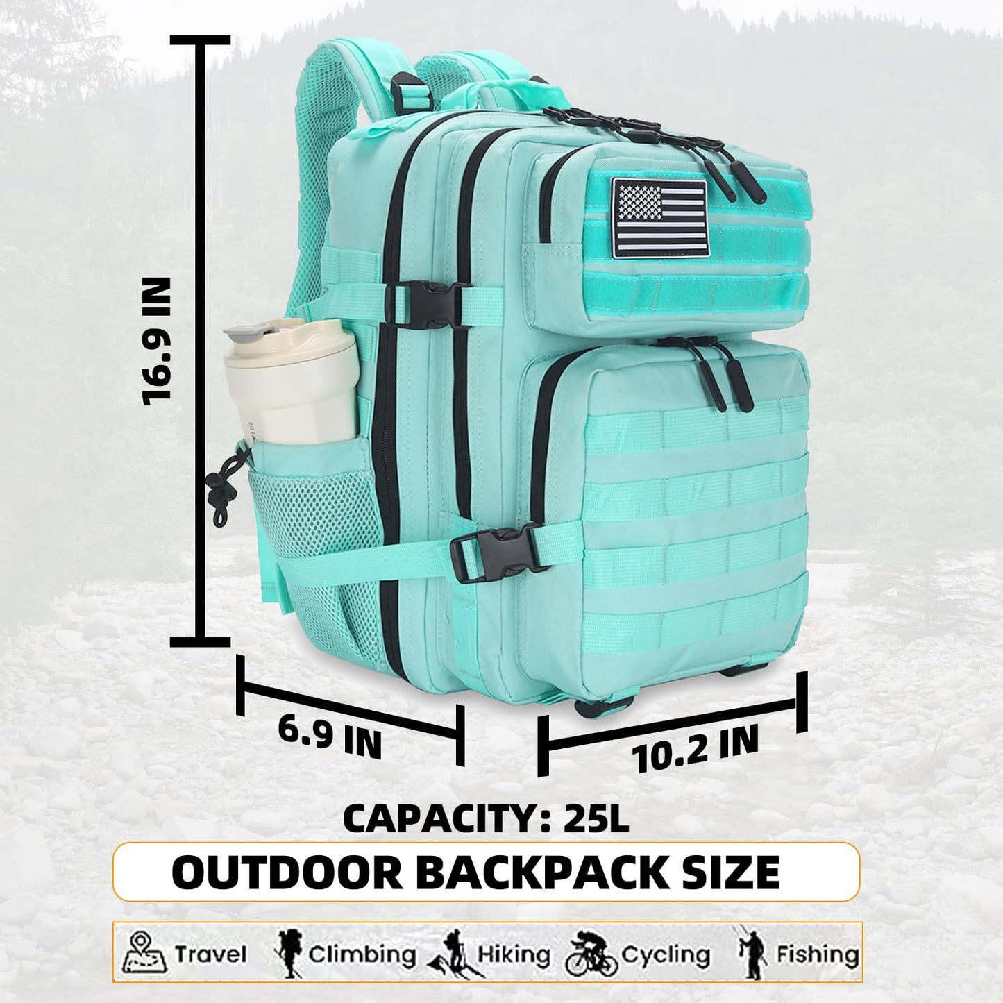Lovelinks21 25L Tactical Backpack for Men and Women Military Backpack Small Assault Pack Molle Backpack Bug Out Bag Travel Rucksack Daypack (Mint Green)