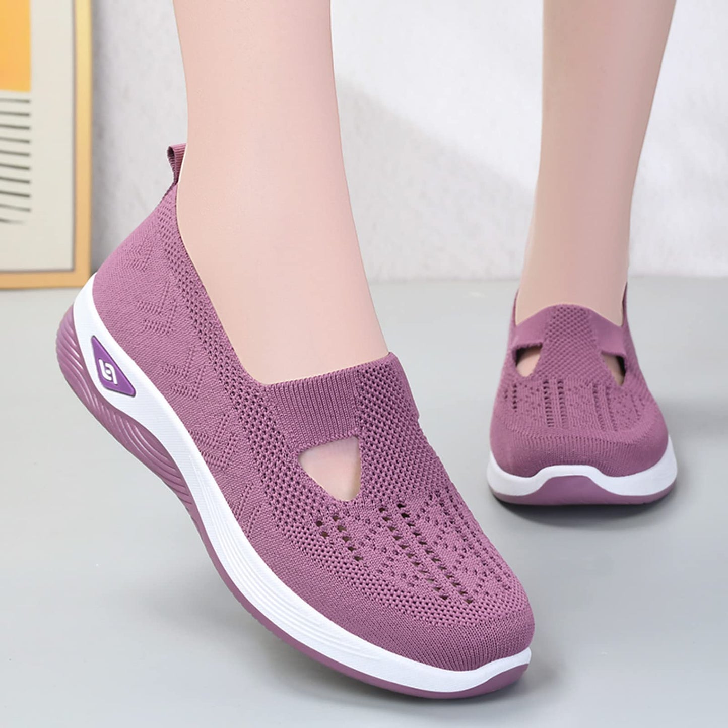 Generic Lightning Deals Today Platform Sandals Women Sneakers for Women Orthopedic Shoes for Women, Breathable Soft Shoes Go Walking Slip on Diabetic Foam Shoes Arch Support, 7.5, 🌸02#dark Purple