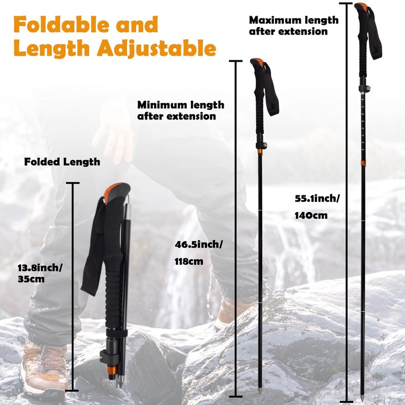 Aventik Foldable Wading Staff for Fly Fishing 55.1'' Retractable Fishing Wading Stick Aluminum Body Corrosion Resistance Water Depth Safety Gear(WS-093)