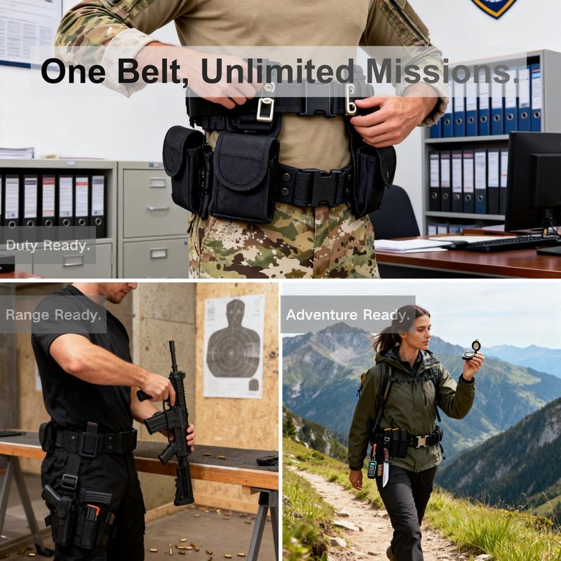 Tactical Utility Belt - 10-in-1 Duty Belt with 9 Modular Pockets | Heavy-Duty 600D Nylon, Adjustable 29.5-47.2 Inches for Security & Outdoor Use