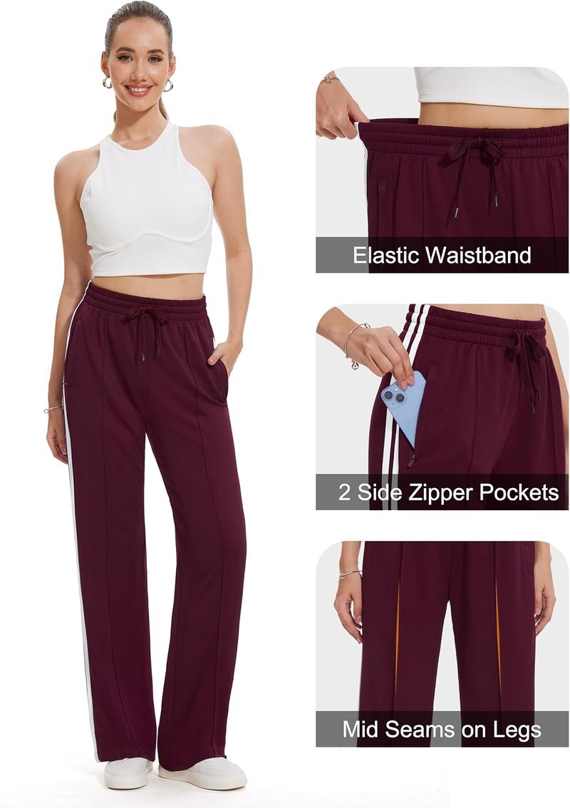 Women's Track Pants - Loose Straight Leg Jogging Sweatpants for Athletic Running | Multiple Inseam Sizes 28-36
