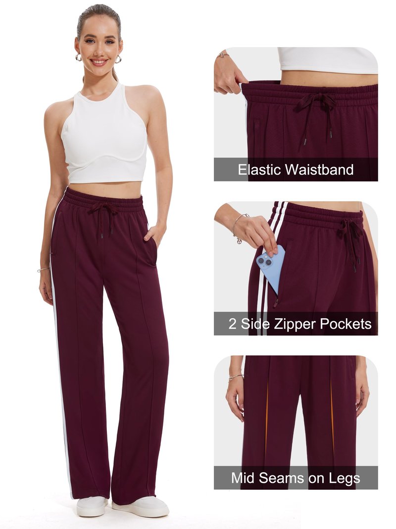 Tapata Women's 34" Inseam Tall Track Pants Loose Straight Leg Jogging Sweatpants Warm-Up Sports Athletic Running, Burgundy, XL