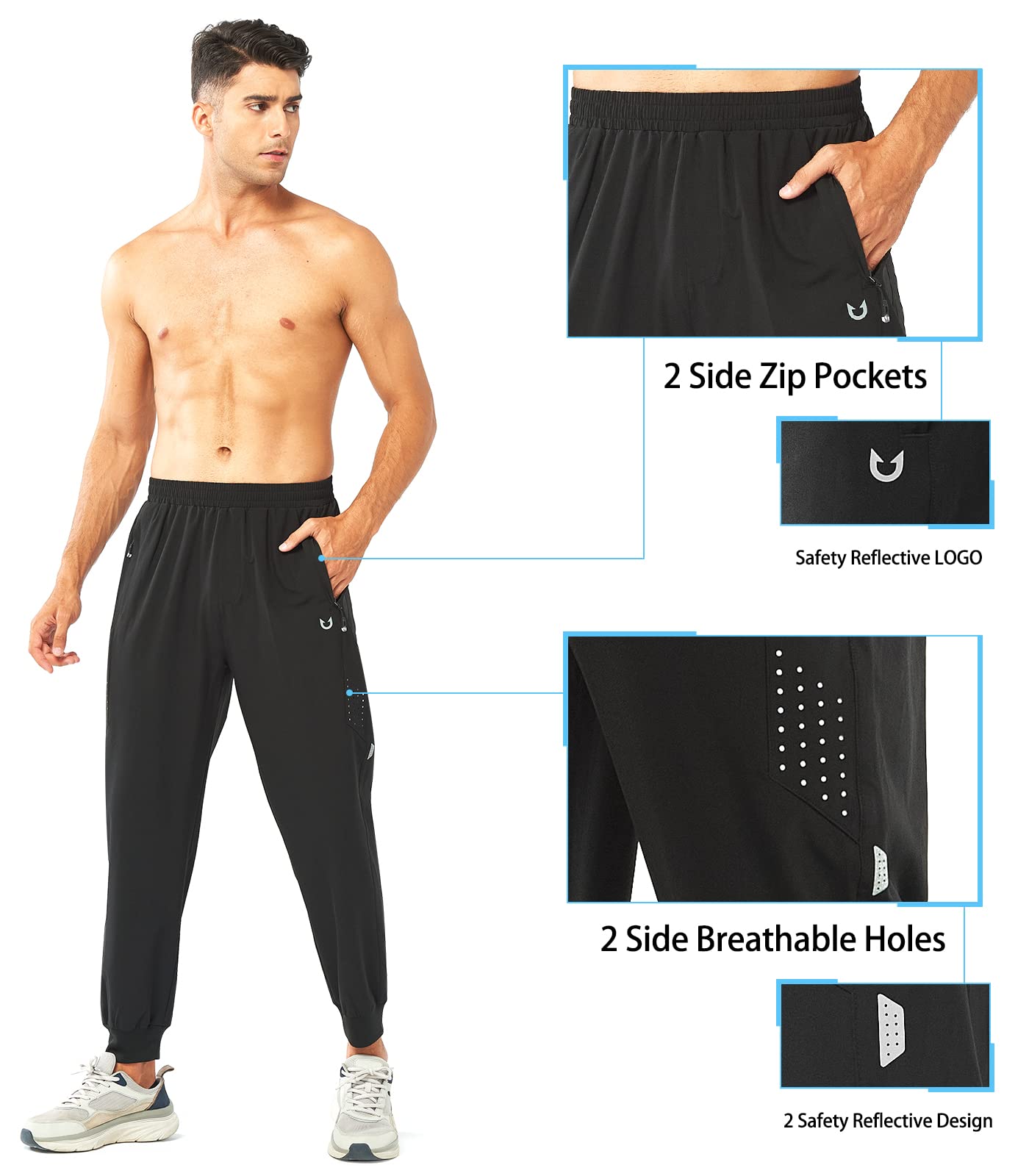 NORTHYARD Men's Athletic Running Pants Lightweight Quick-Dry Joggers Gym Black M