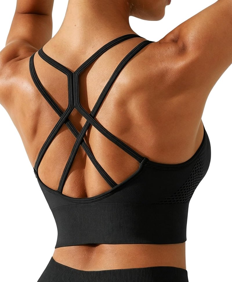 BRXL Womens Sports Bras Longline Strappy Sports Bra Low Impact Workout Sports Bra Black Unpadded Sports Bras Black S