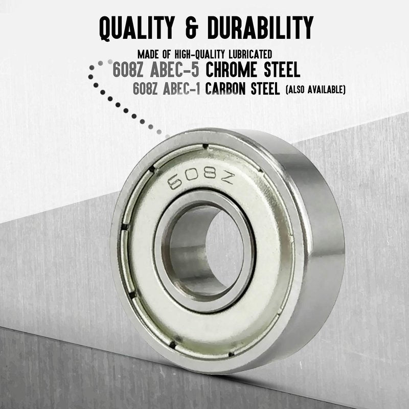 Rollerex Atlas 608ZZ Pre-Lubricated Roller Skate Wheel Bearings – ABEC 5 and ABEC-1 Bearings for Inline Skates, Roller Blades, Scooters, RipStiks & Skateboards (Chrome Steel, 20-Pack)