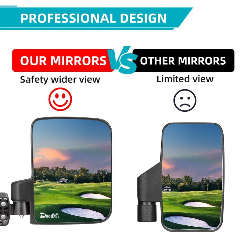 DoonMi Golf Cart Mirror No-drilling Side Rear View Mirror Compatible Universal for Yamaha, Club Car, EZGO,180 Degree HD Glass