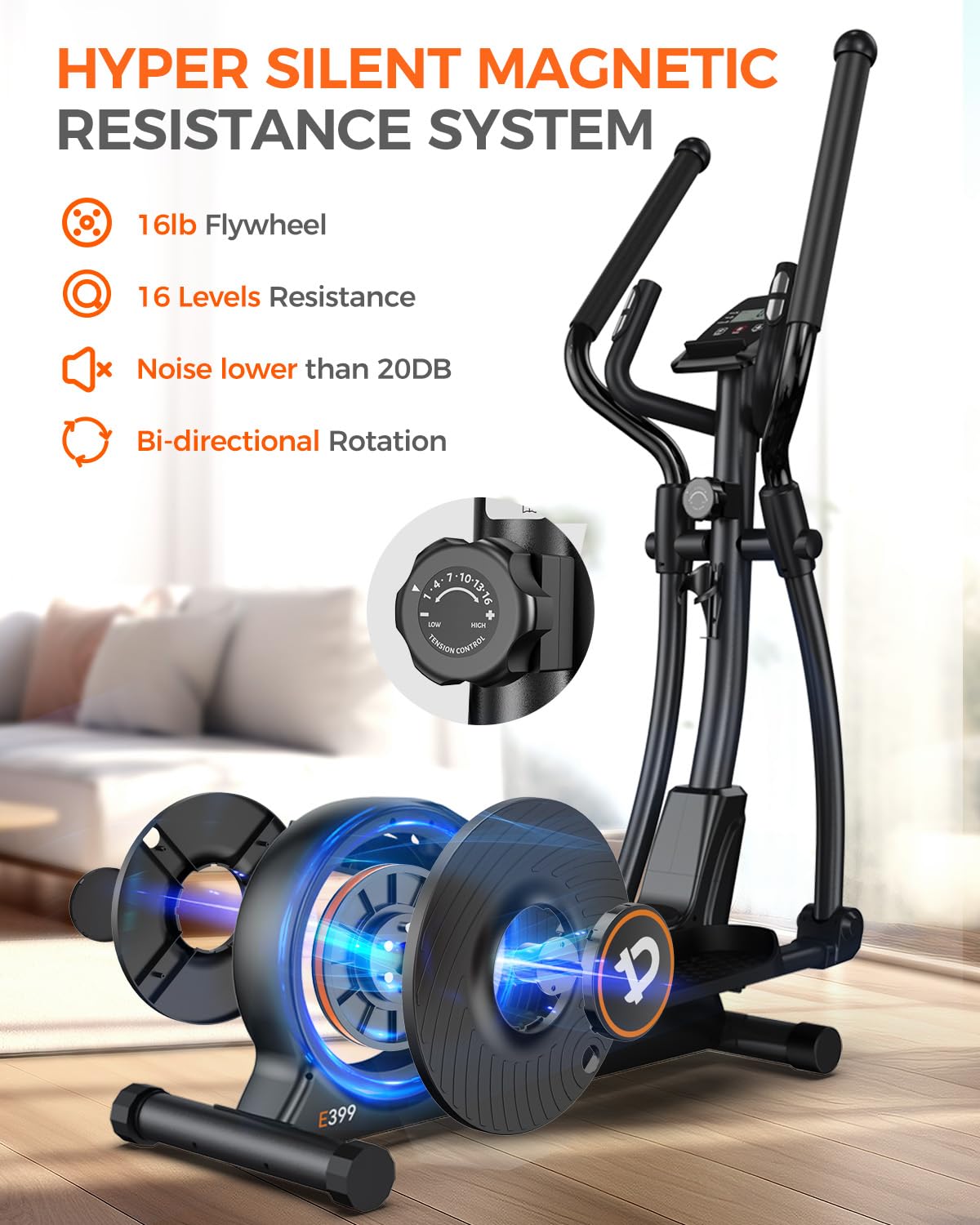 pooboo Elliptical Machine, Elliptical Exercise Machine with16-Level Resistance & Hyper-Quiet Magnetic Driving System, Elliptical Machine for Home with LCD Monitor&15.5IN Stride, 400LBS Weight Capacity