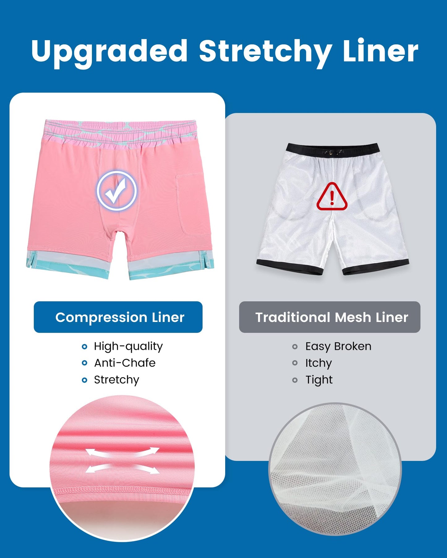 maamgic 2 in 1 Mens Swim Trunks 7 Inch Swim Shorts Swim Suits Board Shorts Gradient Water Ripple-Pink Blue Large