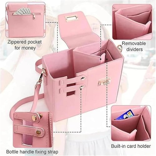 POCONT Outdoor Portable Crossbody Water Cup Storage Bag,Crossbody Cup Holder Bag,Multifunctional Leather Water Bottle Holder (Black)