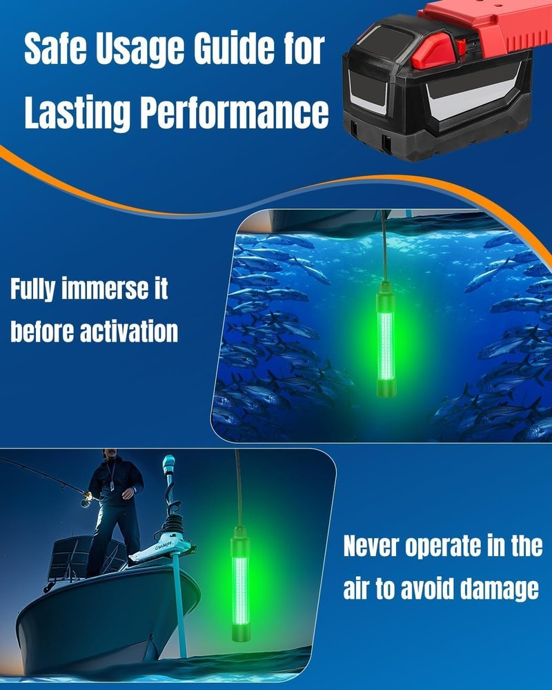 Pawfly 13W LED Green Fishing Light - 1,300 Lumens Waterproof | Compatible with Milwaukee 18V Battery