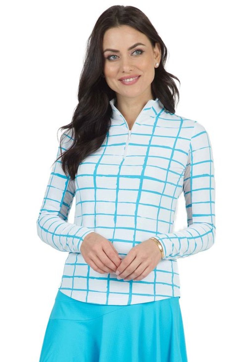 Cordova Print Long Sleeve Mock Neck Top-Cordova Print Long Sleeve Mock Neck Top-10495 White/Turq/Cordova/M