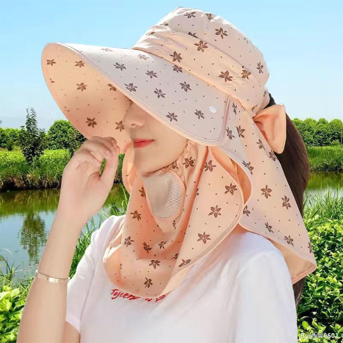 Sun Hats for Women UPF 50+ Breathable Sun Hats with Detachable face mask and Neck Clamshell Wide-Brimmed Fisherman's hat for Fishing treks-01 Pink