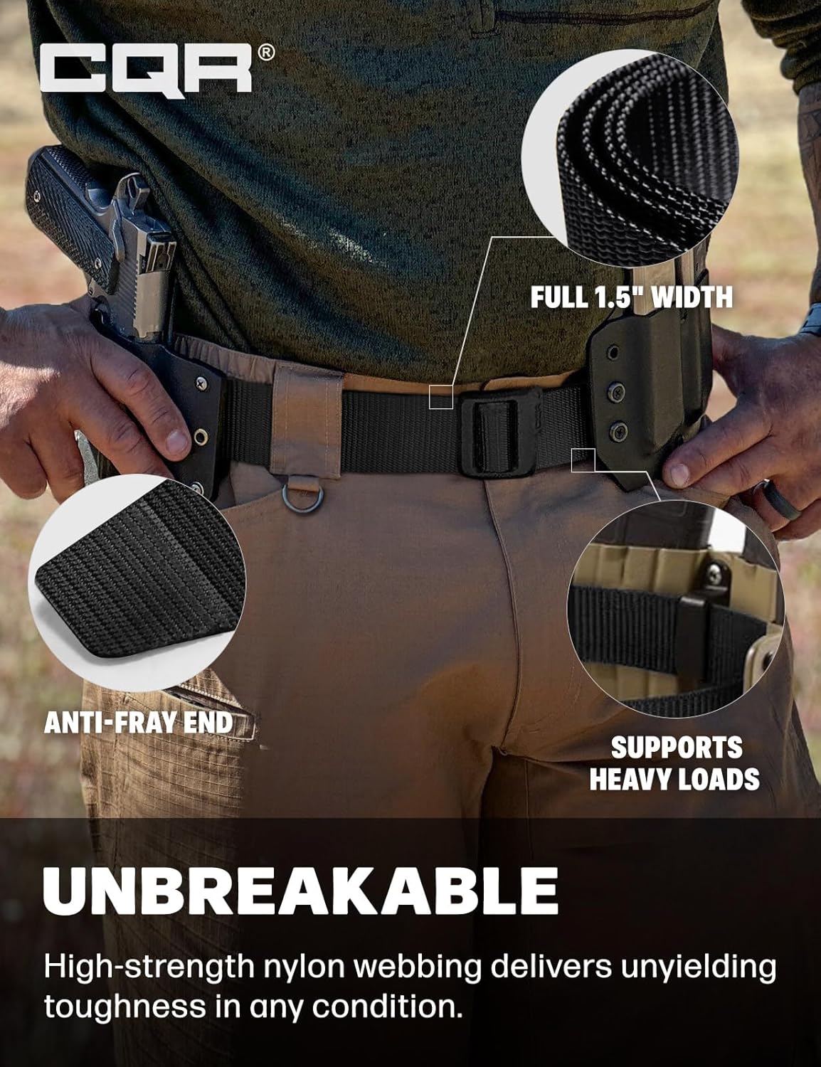 CQR Tactical Belt - Military Style Heavy Duty EDC Belt with Quick-Release Buckle | Adjustable Size