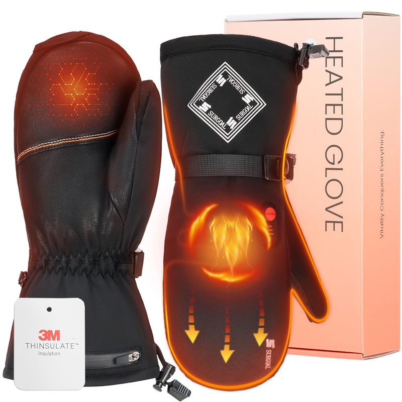 SURGOAL Heated Gloves for Men, 158°F Heating & 8H Battery Life, 7.4V Rechargeable Heated Mittens for Women, Leather Waterproof & Touchscreen Ideal for Winter, Hunting, Motorcycle (Black, M)