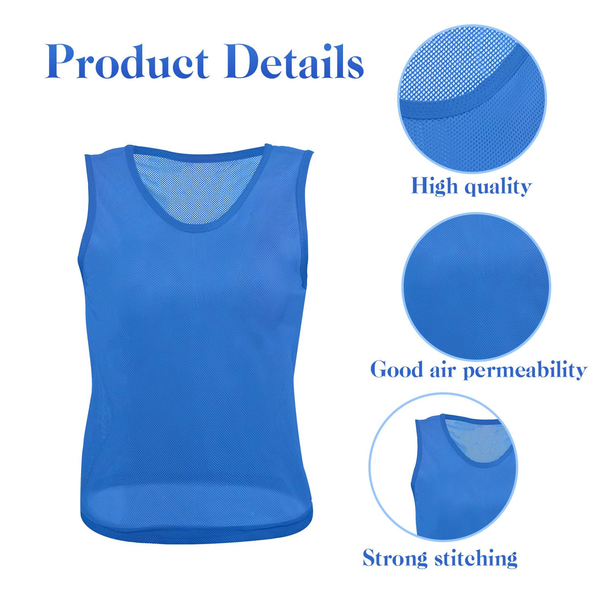 Newcotte 24 Pcs Pinnies Scrimmage Vests Team Practice Jersey Nylon Mesh Pennies for Soccer Basketball Sports (Blue,Adult, XL)