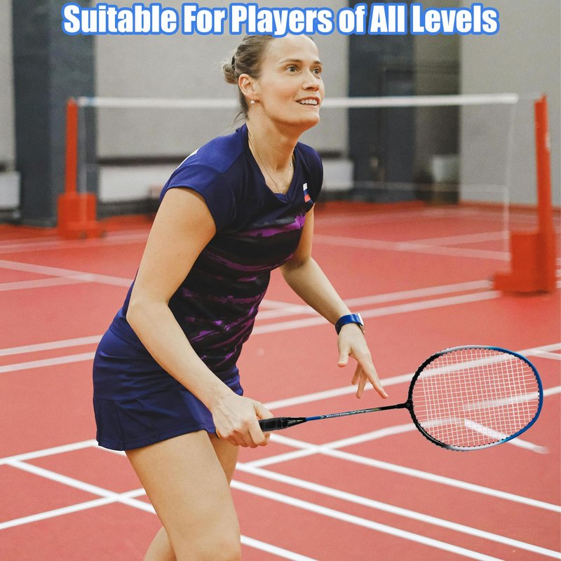 Magicorange Badminton Rackets Set of 4 for Outdoor Backyard Games, Including 4 Racquets,4 Shuttlecocks, 4 Replacement Grip Tapes & 1 Carry Bag (Blue+Red)