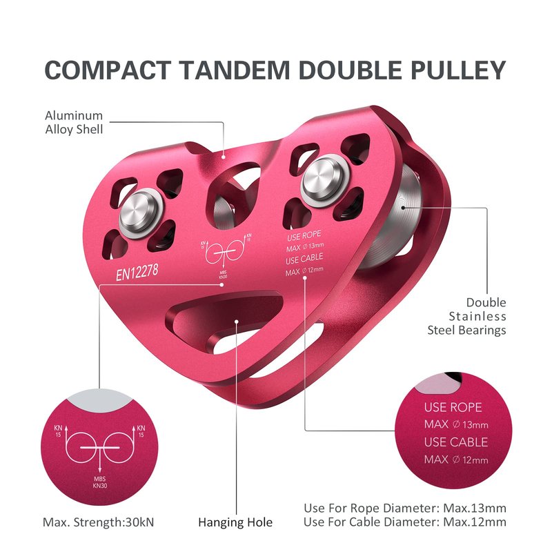 Lixada Zipline Pulley 30KN Trolley Rescue for 1/4 5/16 3/8 1/2 Cable Backyard Zipline, Hauling, Rigging and Commercial Purposes,Holds Upto 6700lbs