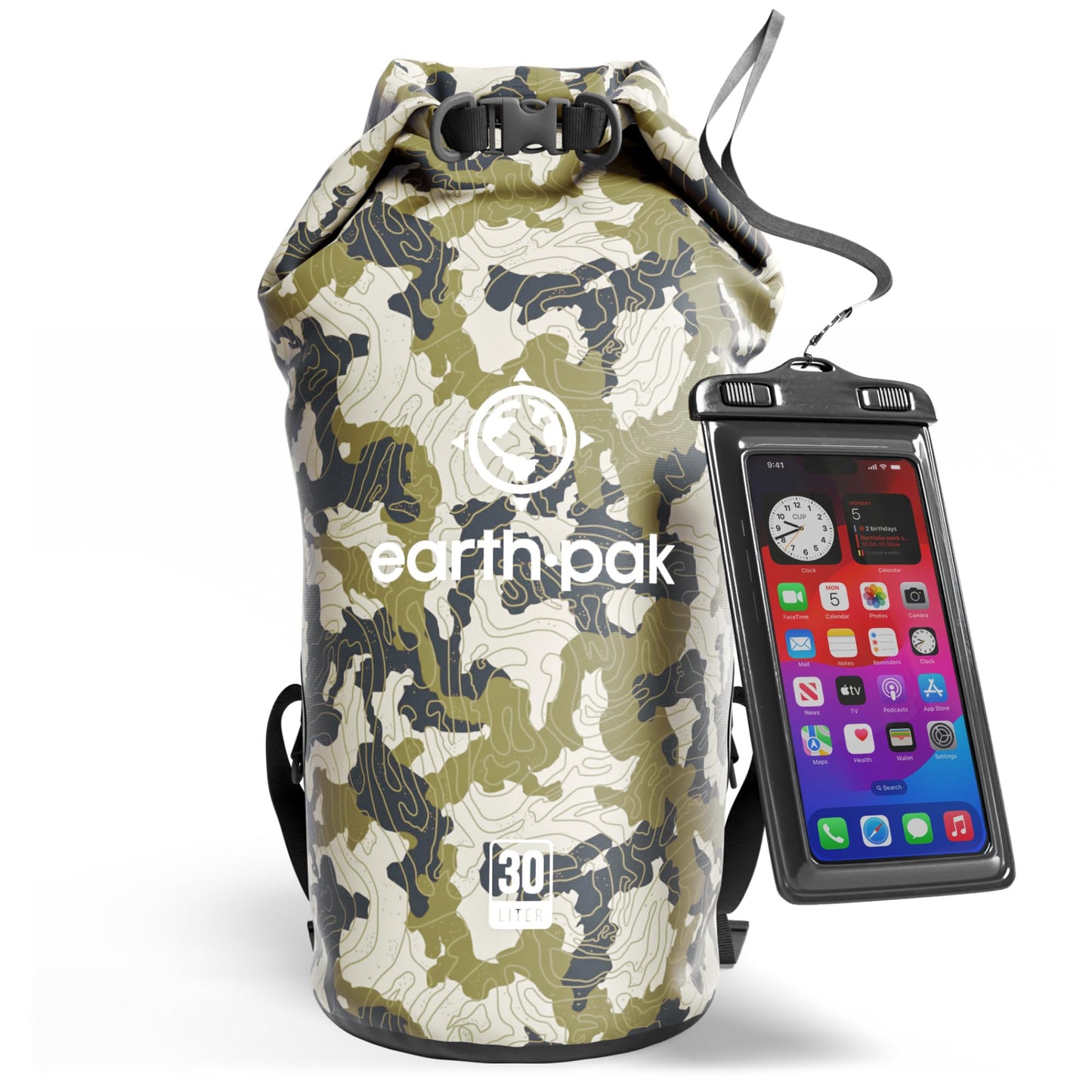 Earth Pak Waterproof Dry Bag - Roll Top Waterproof Backpack Sack Keeps Gear Dry for Kayak with Waterproof Phone Case