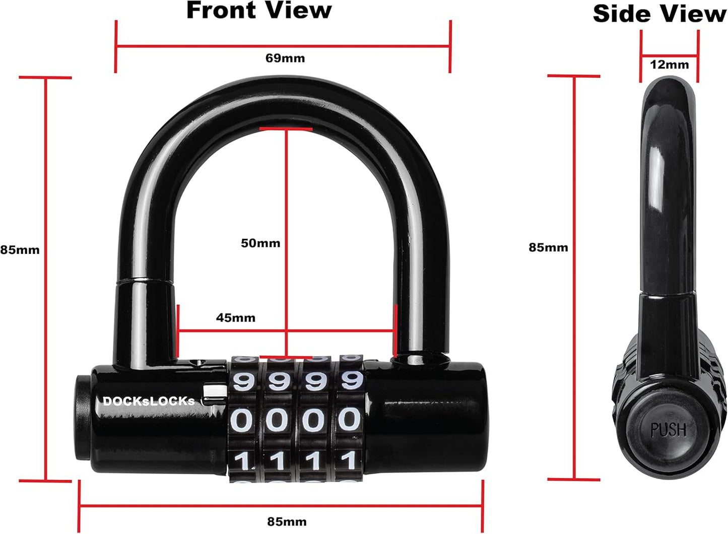 DocksLocks Security Cable Lock Set - Keyless Anti-Theft U-Lock for Bikes & Equipment | Weatherproof, 5ft to 25ft Length