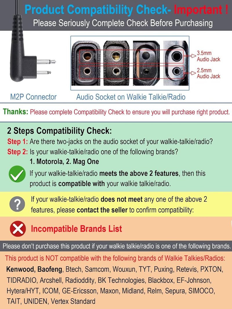 Motorola Walkie Talkie Earpiece - Acoustic Tube Surveillance Headset with PTT/Mic | Compatible with CP200D, CP100D, R2, CP200, CP185, BPR40, CLS1410, CLS1110, RMU2040, RMU2080D