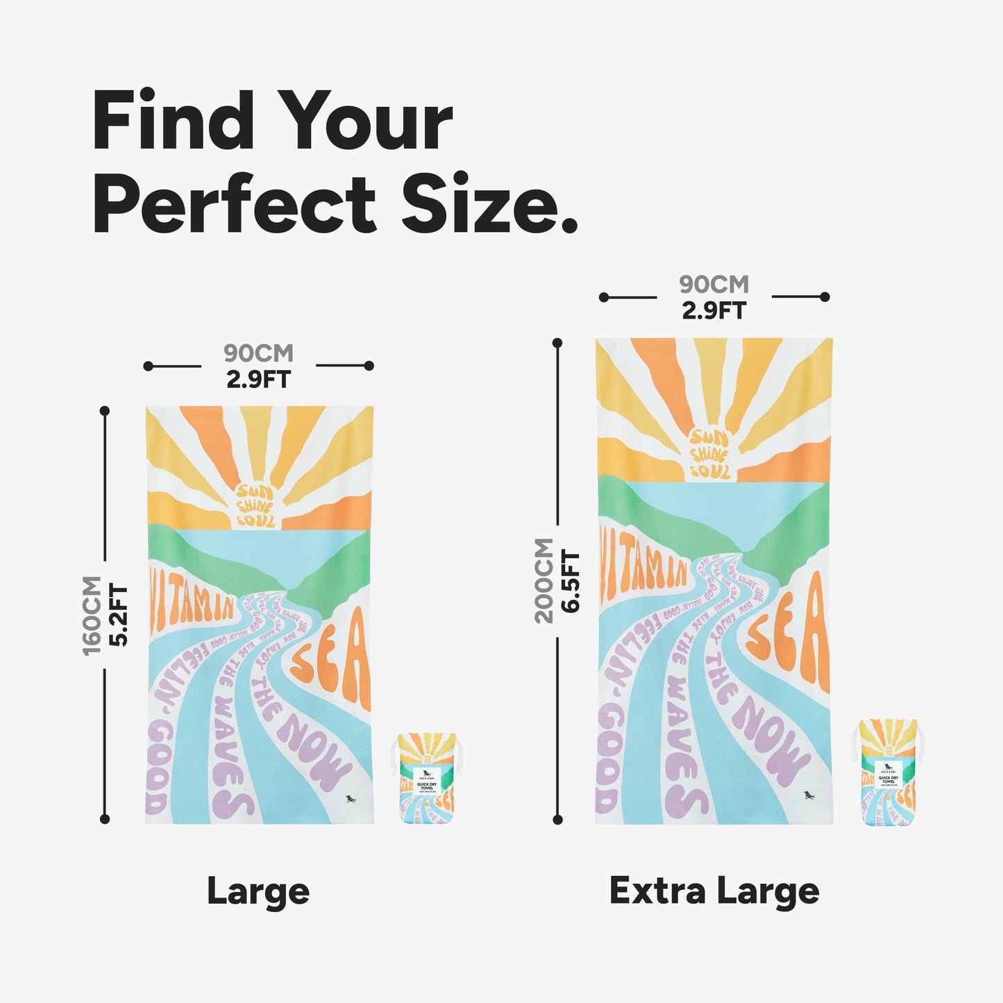 Dock & Bay Beach Towel - Quick Dry, Sand Free - Compact, Lightweight - 100% Recycled - Includes Bag - Vitamin Sea - Extra Large (200x90cm, 78x35)
