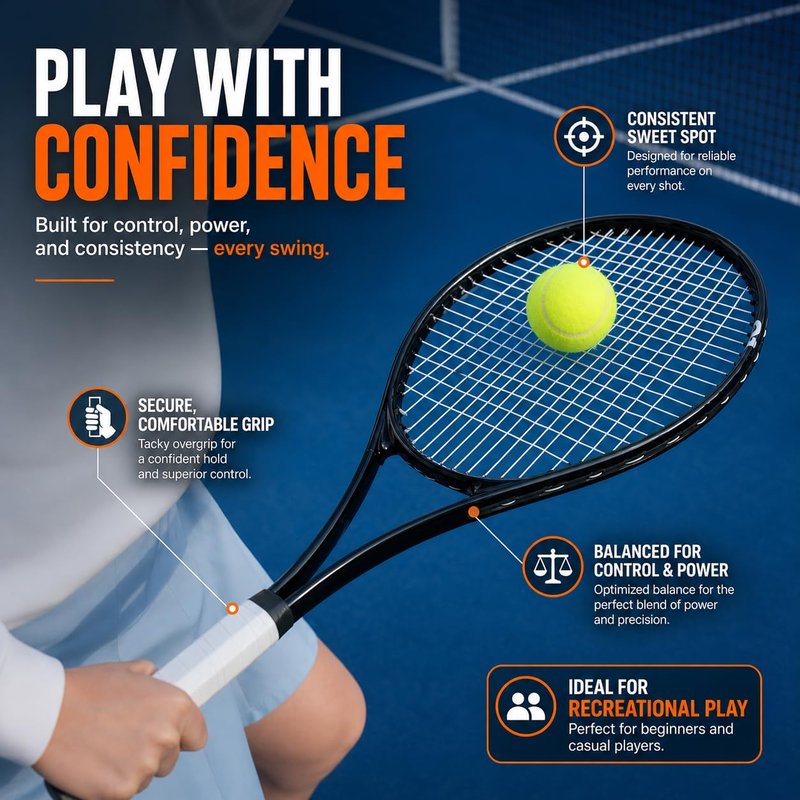 Strena Tennis Racket Set for Adults (2 Pack) – 27” Lightweight Recreational Racquets with Carry Bag – 4 1/4 Grip – Beginner & Casual Play