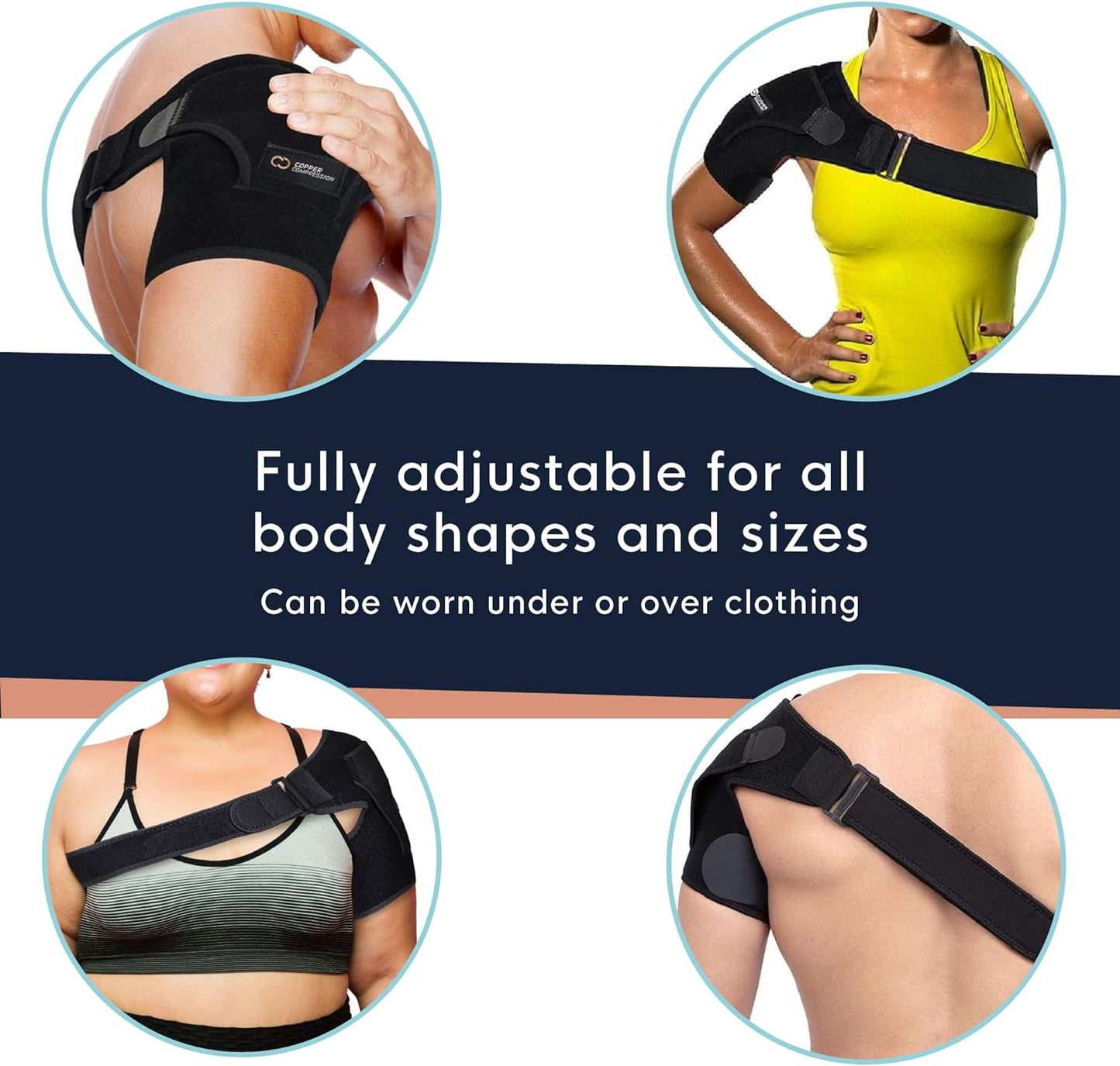 Copper Compression Shoulder Brace - Support for Torn Rotator Cuff & AC Joint Pain Relief | Adjustable Fit for Men & Women - Black - S/M