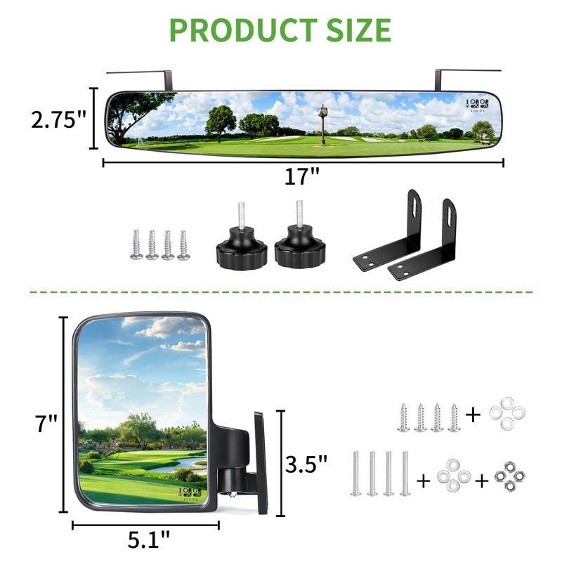 10L0L Golf Cart Folding Side Mirror and Panoramic Rear View Mirror Kit for Yamaha, EZGO, Club Car