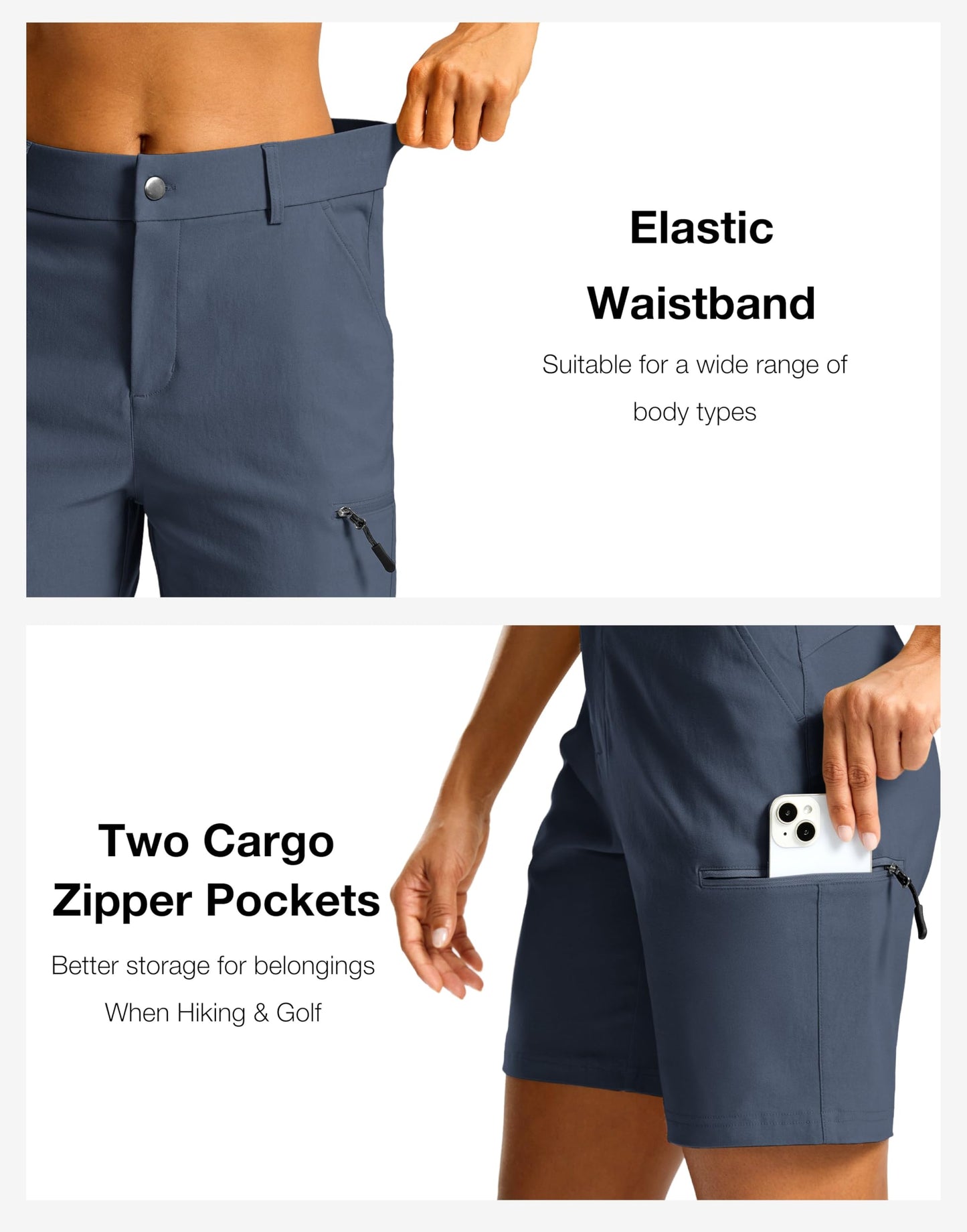 G Gradual Women's 7" Hiking Cargo Shorts Quick Dry Lightweight Golf Outdoor Work Summer Travel Shorts with Pockets(Dusty Blue,L)