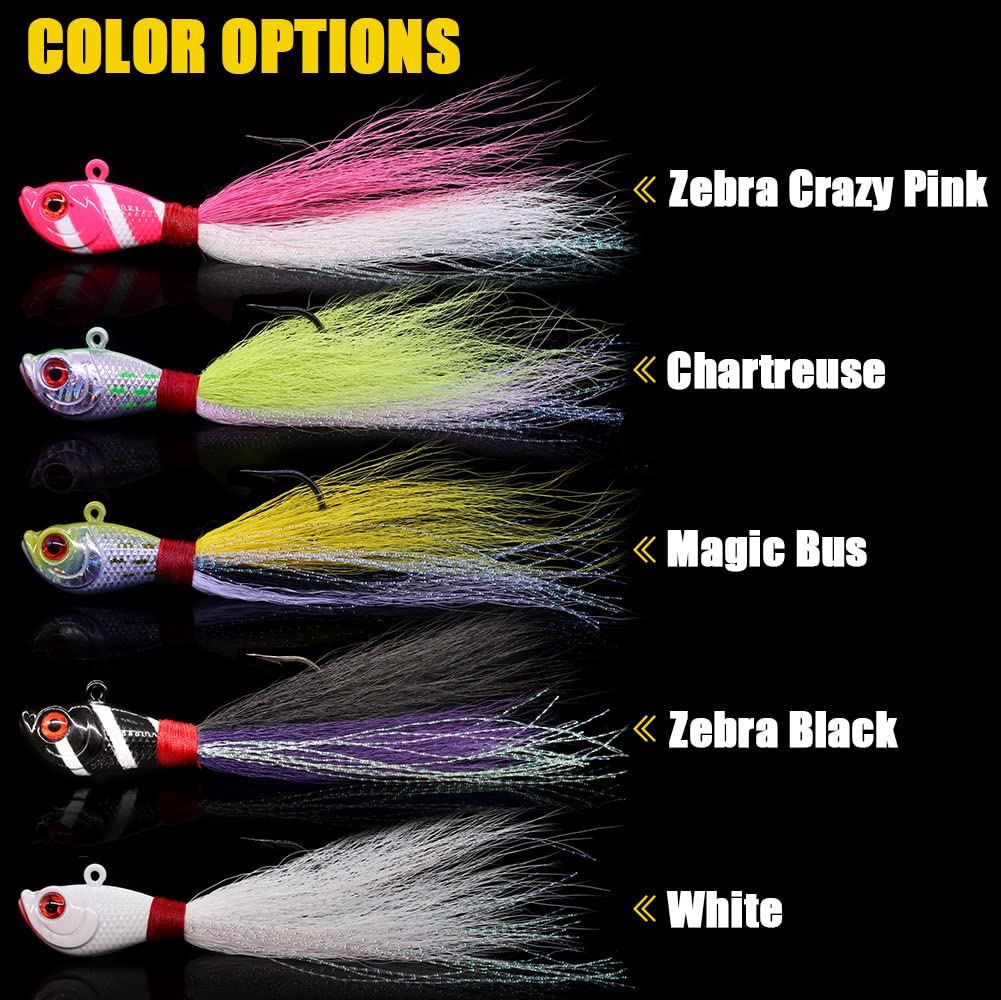 XFISHMAN Bucktail Jigs Saltwater Hair Jigs Head - Fishing Lures Assorted Kit (5 Pack)