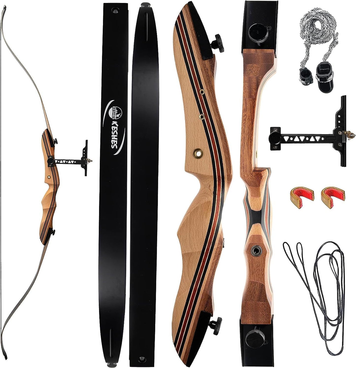 KESHES Takedown Recurve Bow and Arrow Set for Adults & Teens 62" - 15-60lb Draw Weight, Right & Left Handed Bows - Archery Set with Bowstring, Arrow Rest, Stringer Tool, and Bow Sight - 15 Left Hand