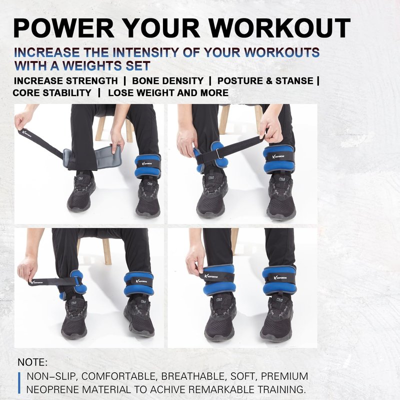 KEEP2MOVE Ankle Weights for Men Women Kids 1 Pair 0.65Lb 1Lb 2Lbs 3Lbs Each, Rectangular Strength Training Wrist Weights with Adjustable Strap for Walking, Running, Pilates, Yoga, Dance, Aerobics, Cardio Exercises