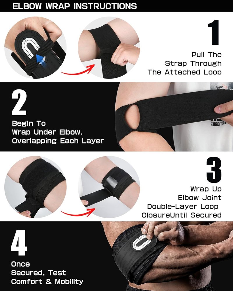 Elbow Wraps for Weightlifting | Double-Layer Reinforced 40'' Elastic Compression Strap & Joint Support Brace - Ideal for Bench Press & Powerlifting