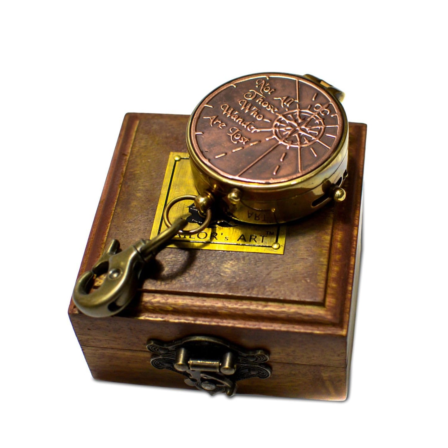 Sailor's Art Vintage Style Brass Pocket Compass with Wooden Box, Quote Engraved, Gifts for Kids Children Teen Family, Nautical Navy Compass, Baptism Gifts, Confirmation Gifts