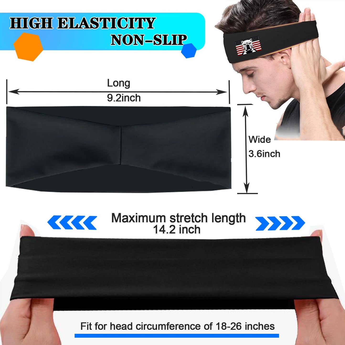 Headbands for Men Women 3pcs Sports Sweat Bands Headbands Men American Flag Sweatbands Workout Running Headband for Mens Moisture Wicking Stretchy Cooling Hairband Head Bands for Tennis Football Gym